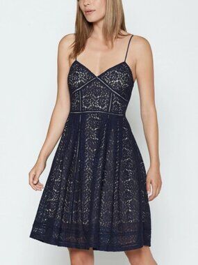 JOIE Solandra Lace Spaghetti Strap Dress Dark Navy Size 12 NWT $318